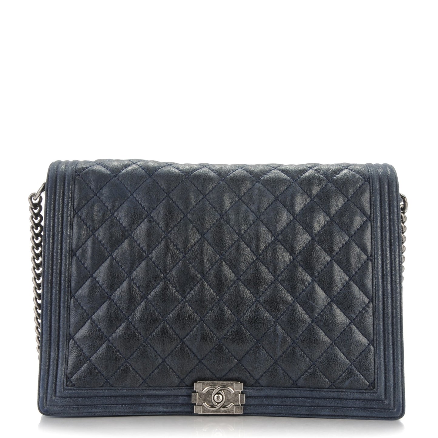 Goatskin Quilted Large Gentle Boy Flap Navy