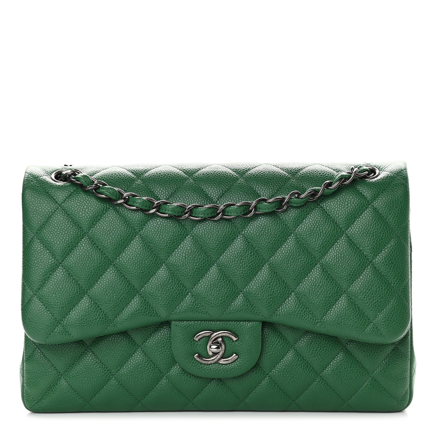 Chanel Caviar Quilted Jumbo Double Flap Green 1 of 9