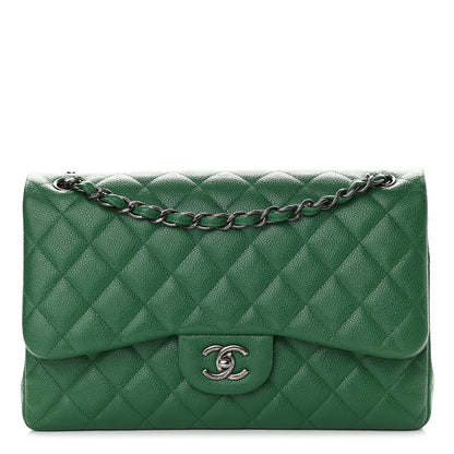 Chanel Caviar Quilted Jumbo Double Flap Green 1 of 9