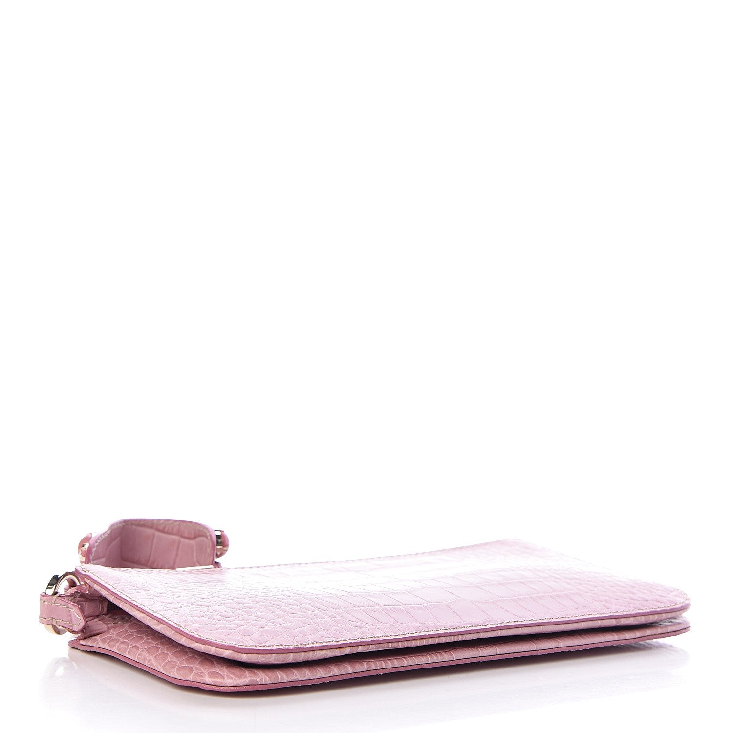 Valentino Garavani Calfskin Crocodile Embossed Crystal Wristlet Clutch Pink 4 of 9