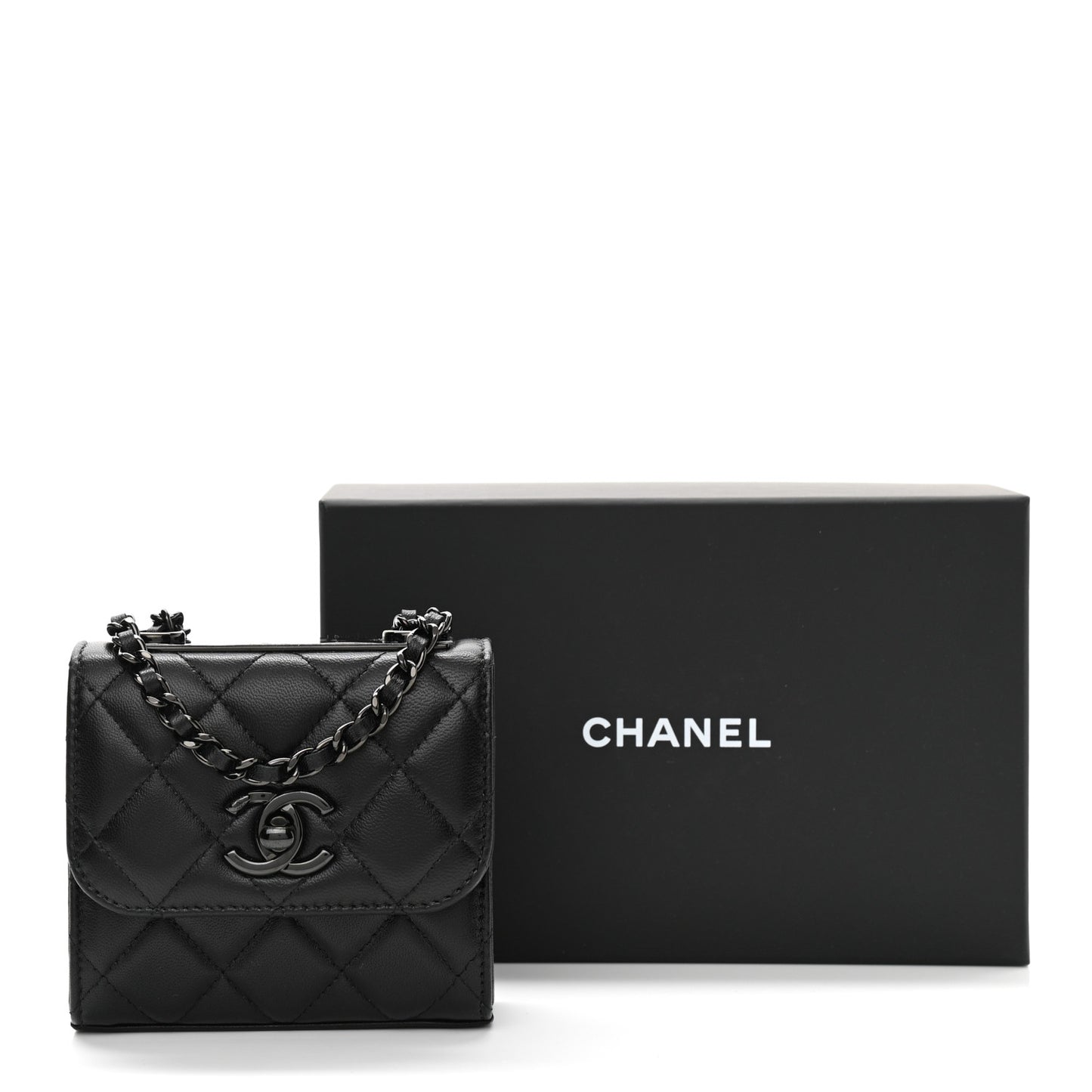 Lambskin Quilted Mini Trendy CC Chain Wallet So Black