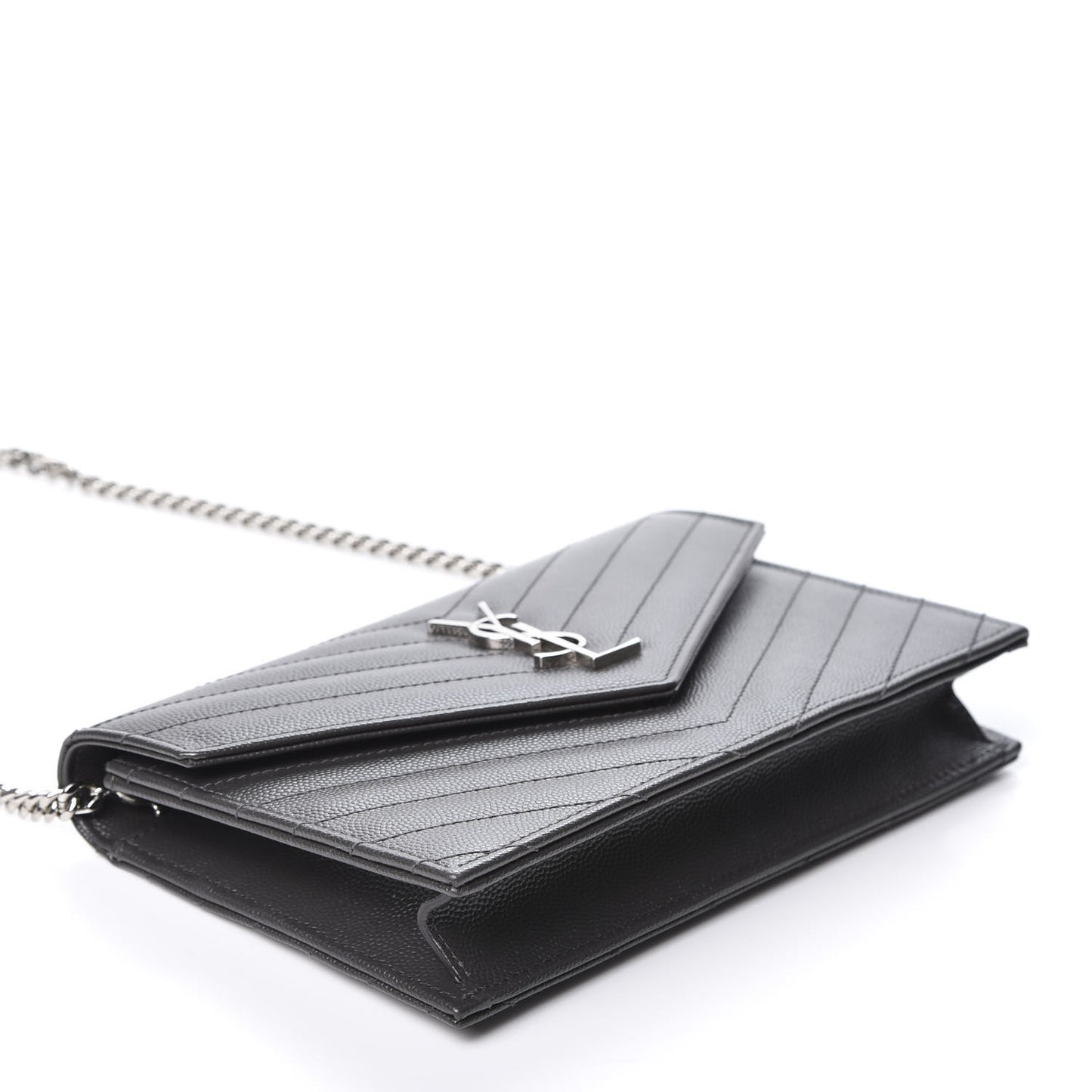 Grain De Poudre Matelasse Chevron Monogram Envelope Chain Wallet Coal