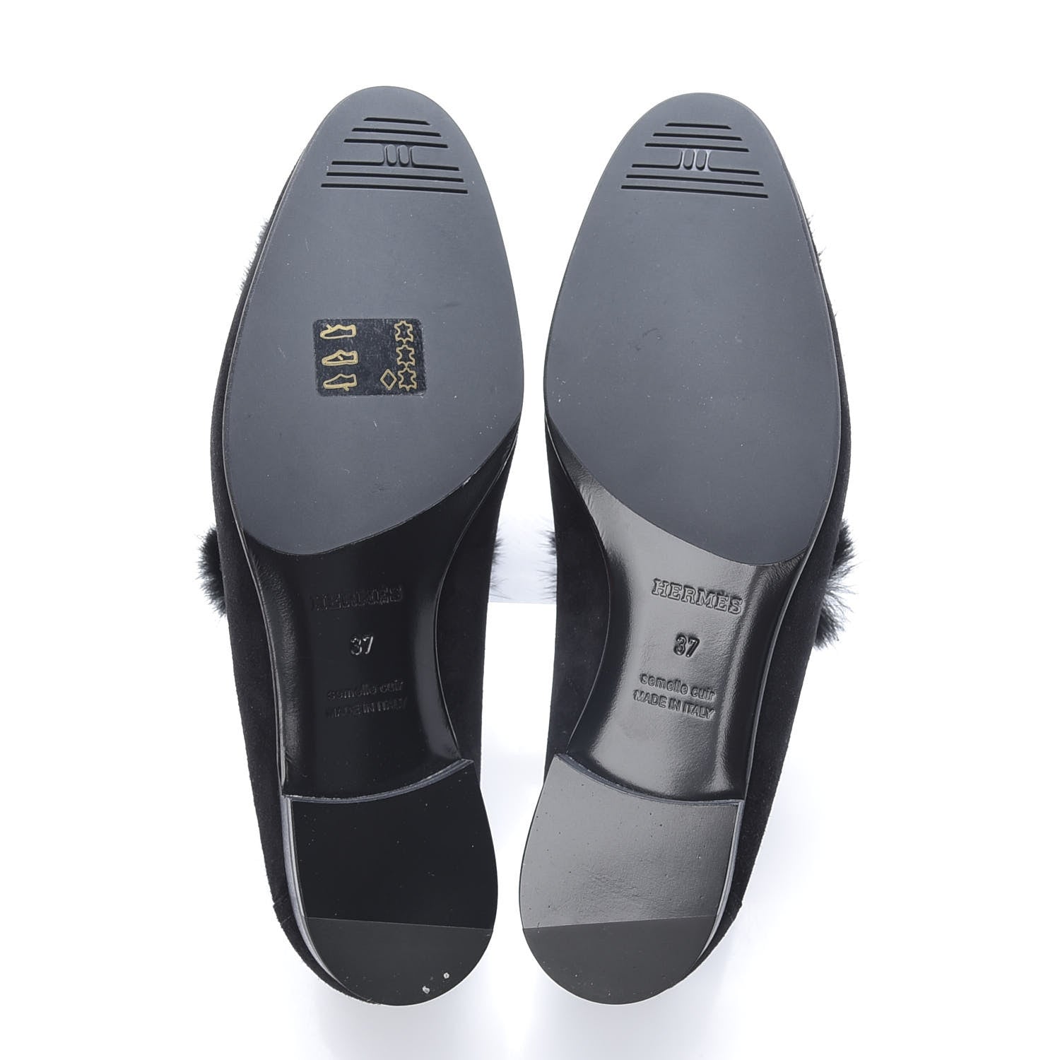 Hermes Mink Fur Suede Goatskin Paris Loafers 37 Black 5 of 8