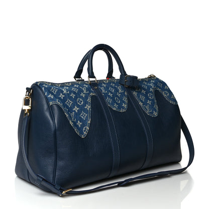 Louis Vuitton X NIGO Taurillon Monogram Denim Drip Keepall Bandouliere 50 Blue 2 of 11
