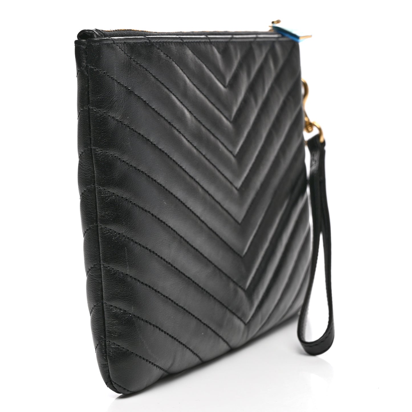 Calfskin Matelasse Chevron Monogram A5 Wristlet Black