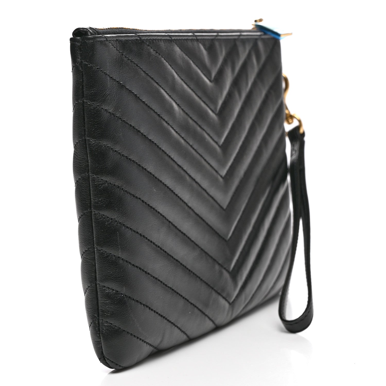 Saint Laurent Calfskin Matelasse Chevron Monogram A5 Wristlet Black 3 of 8
