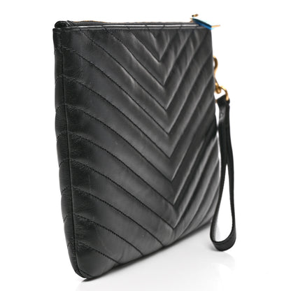 Saint Laurent Calfskin Matelasse Chevron Monogram A5 Wristlet Black 3 of 8