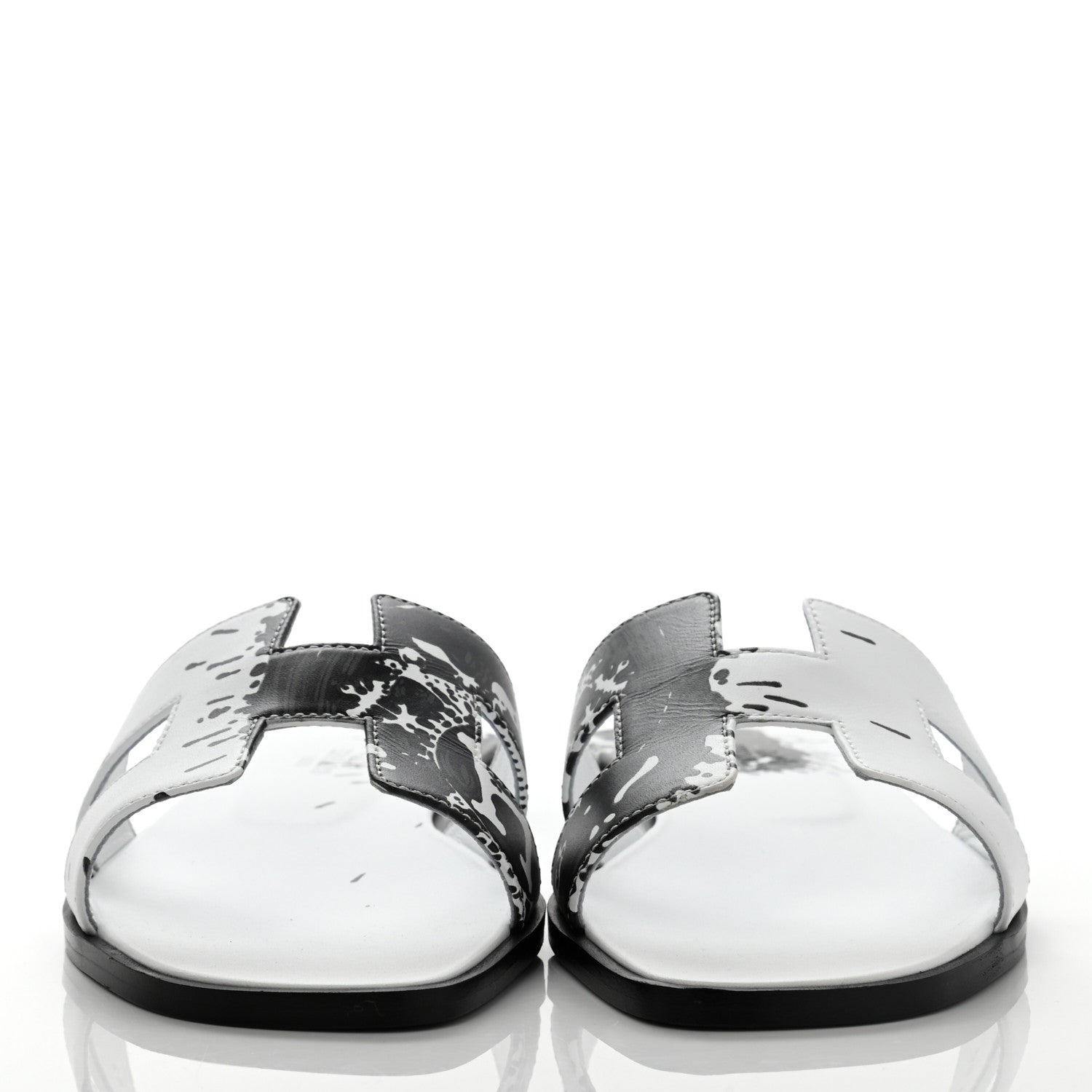 Hermes Calfskin Peinture Fraiche Oran Sandals 38 White Black 2 of 8