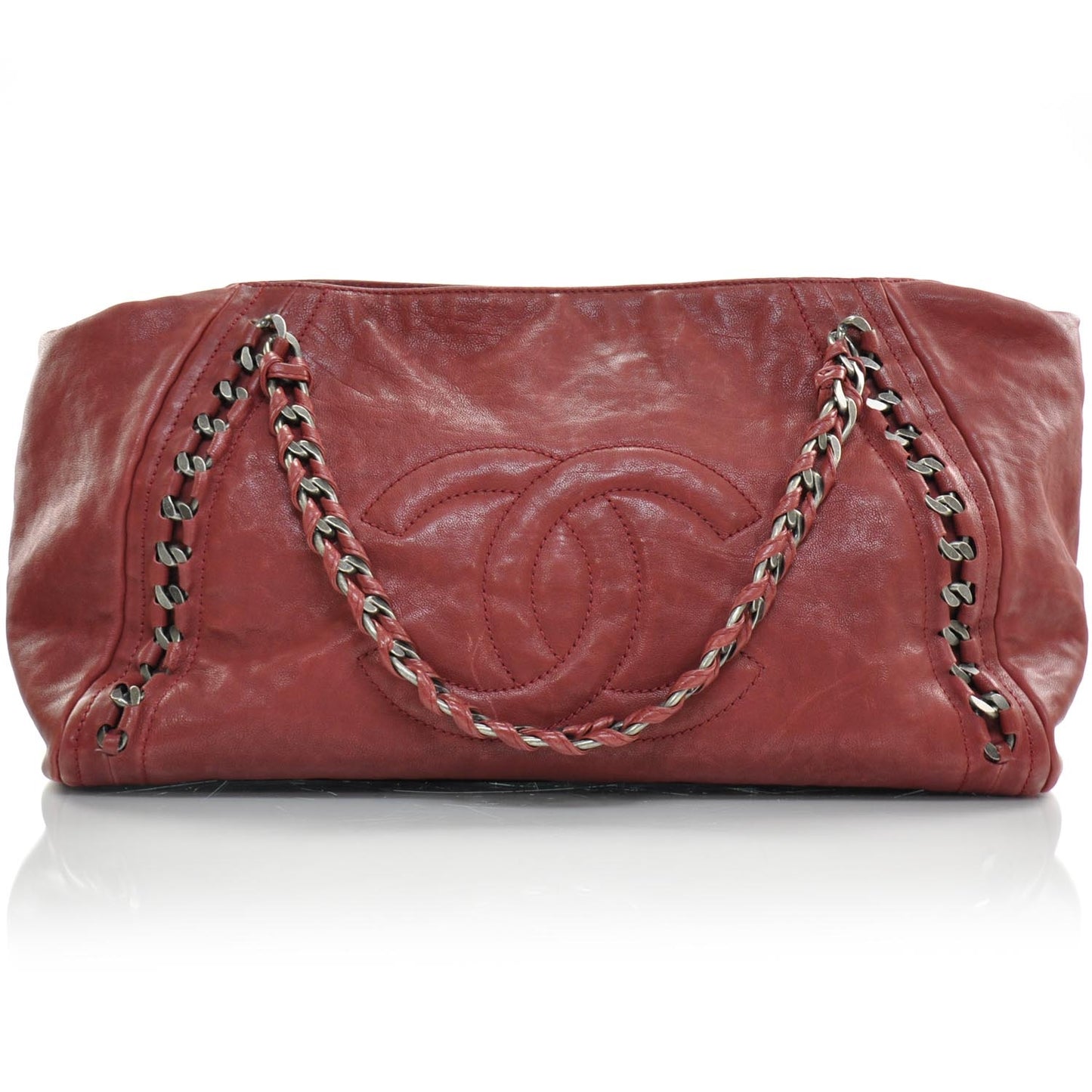 Leather Luxe Ligne XL Modern Chain Tote Red