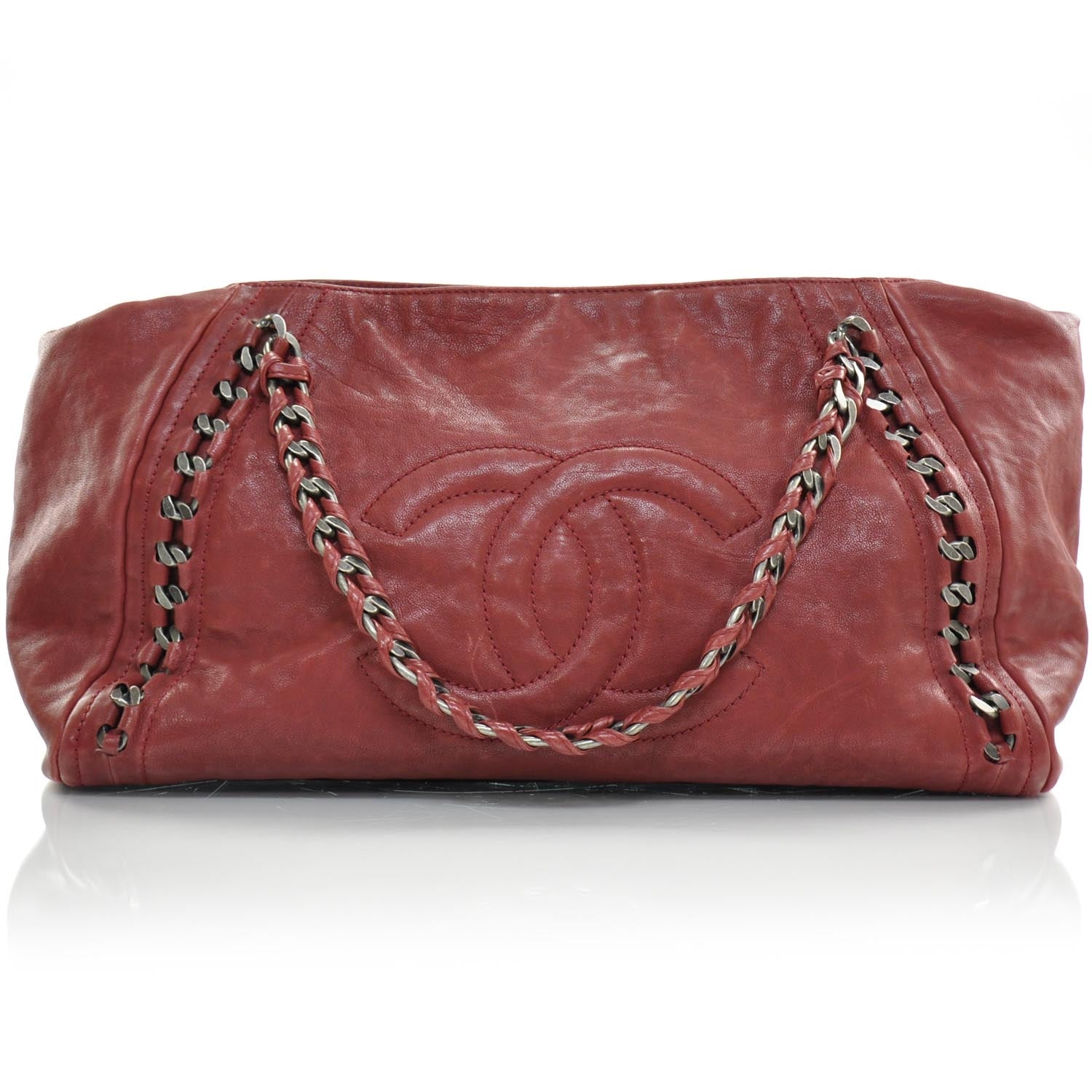 Chanel Leather Luxe Ligne XL Modern Chain Tote Red 1 of 11