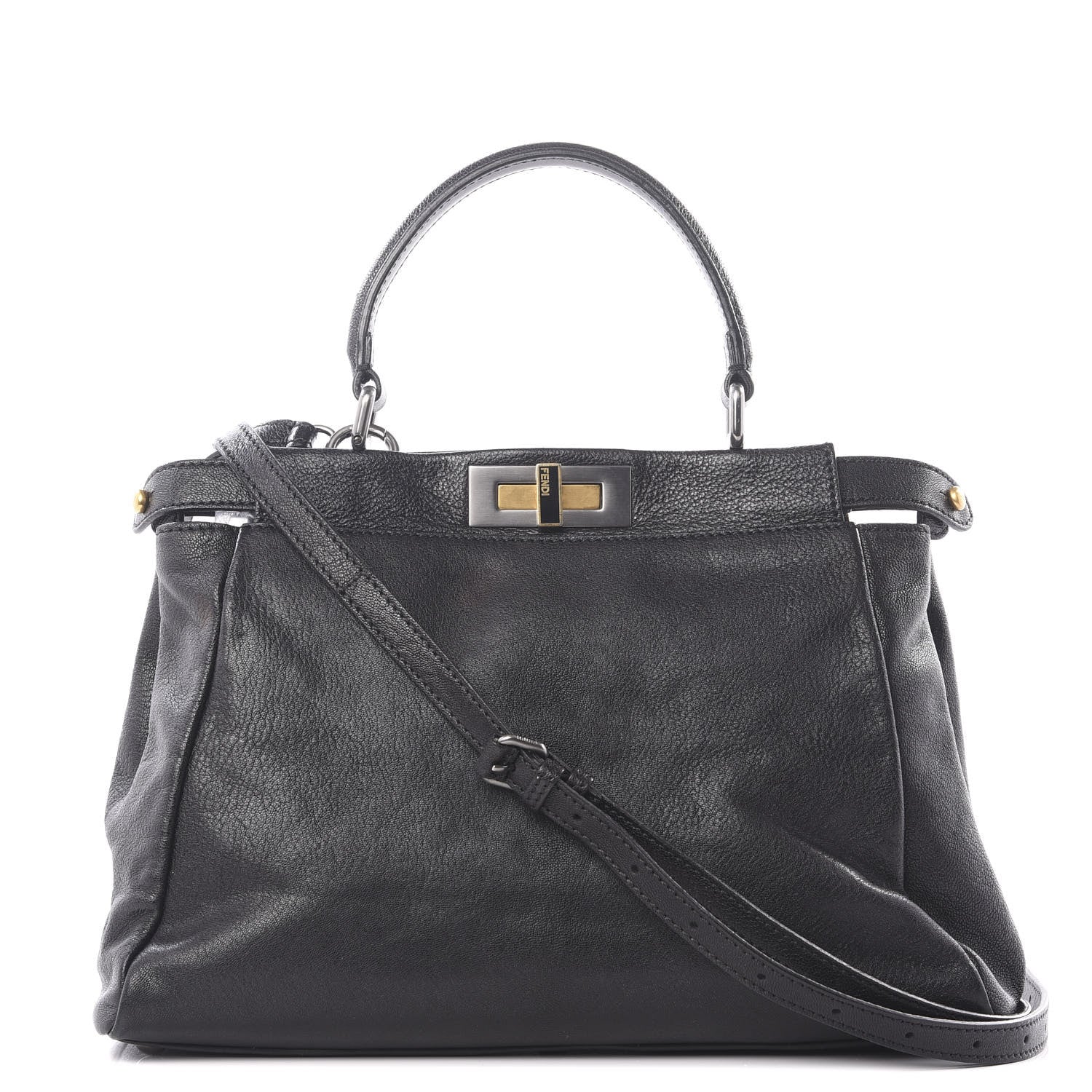 Fendi Goatskin Zucca Medium Peekaboo Iconic Satchel Black Tobacco 1 of 11
