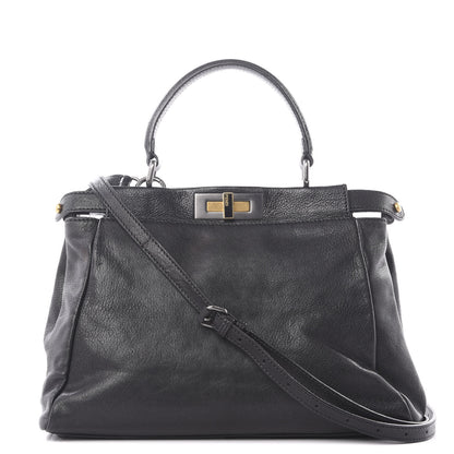 Fendi Goatskin Zucca Medium Peekaboo Iconic Satchel Black Tobacco 1 of 11