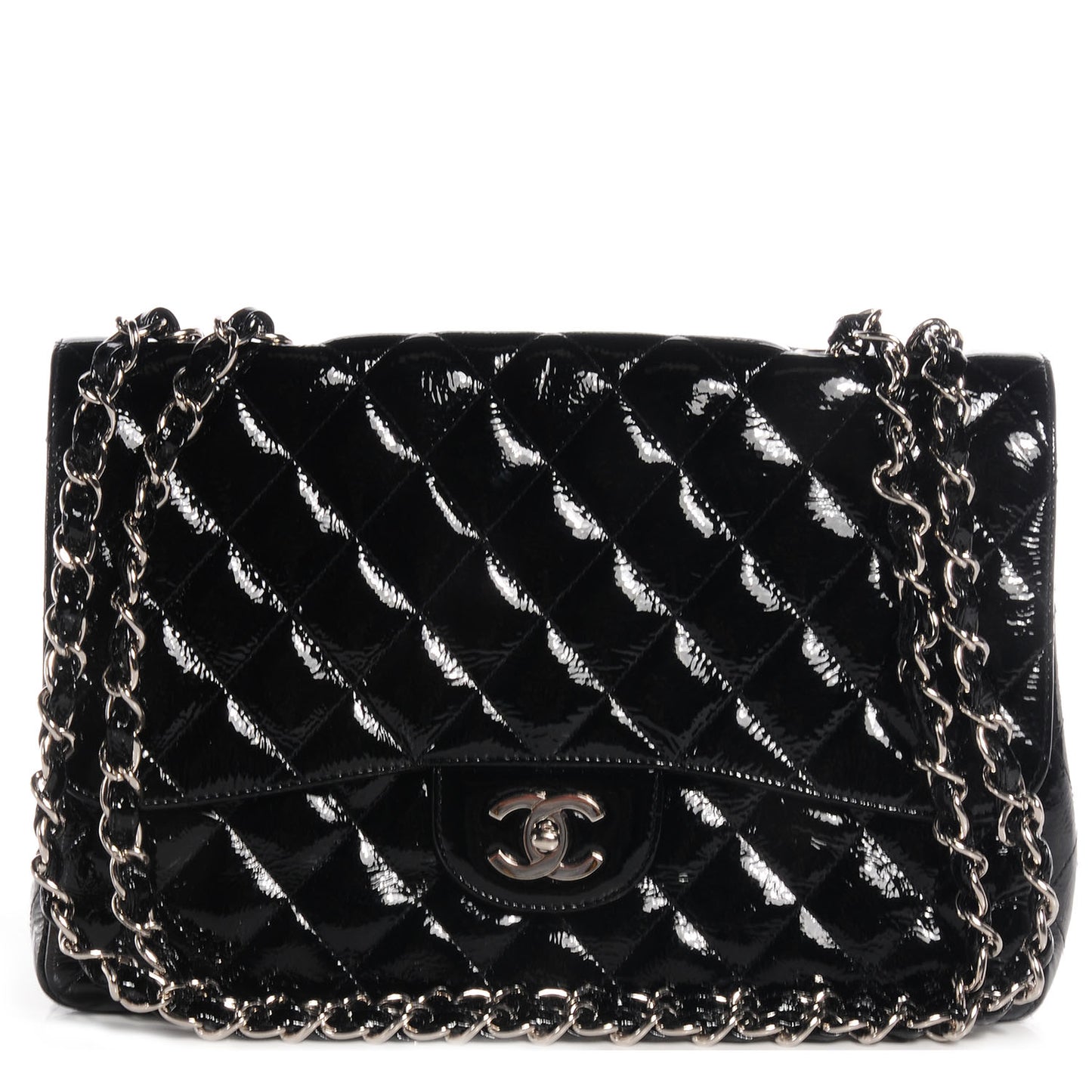 Distressed Patent Jumbo Single Flap Black
