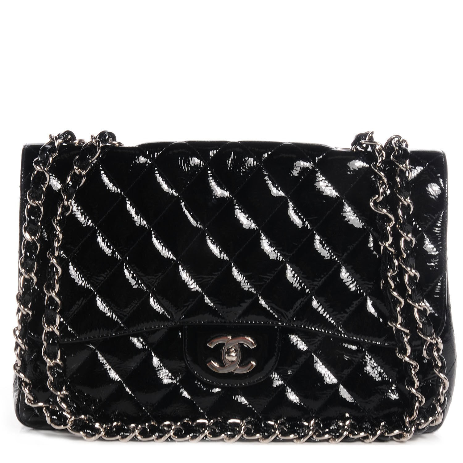 Chanel Distressed Patent Jumbo Single Flap Black 1 of 9
