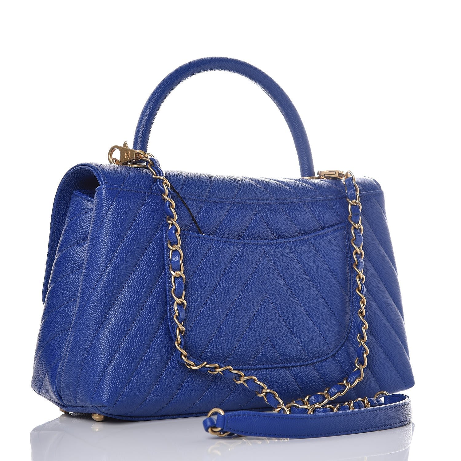 Chanel Caviar Chevron Quilted Small Coco Handle Flap Blue 3 of 8