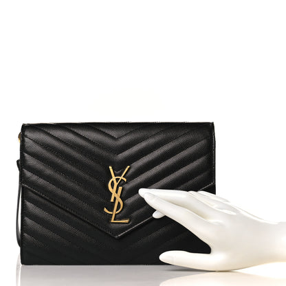 Saint Laurent Grain De Poudre Matelasse Chevron Monogram Envelope Clutch Black 2 of 10
