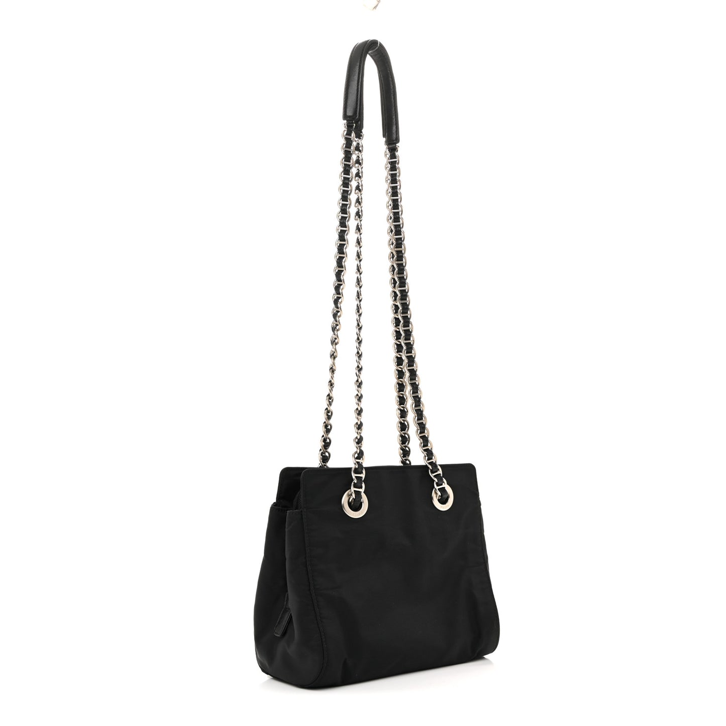 Tessuto Nylon Acciaio Chain Shoulder Bag Black