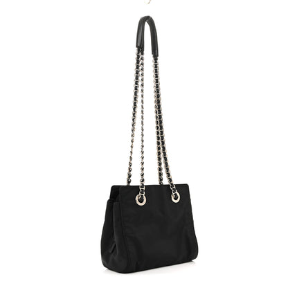 Prada Tessuto Nylon Acciaio Chain Shoulder Bag Black 3 of 15