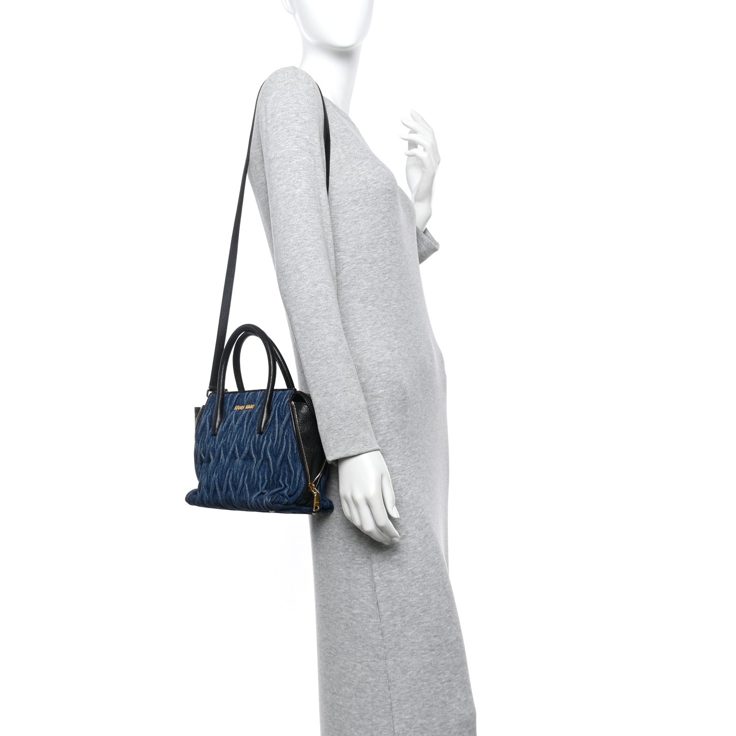 Miu Miu Denim Matelasse Small Zip Tote Blue 2 of 11