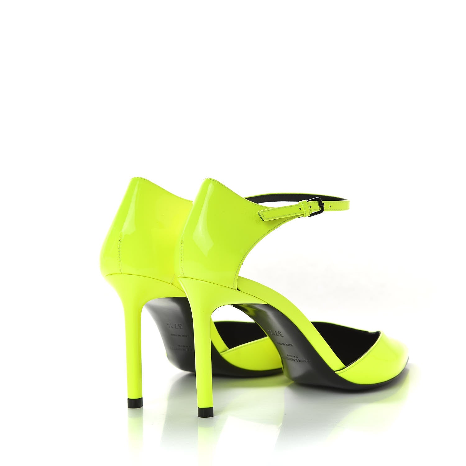 Saint Laurent Patent Anja 85 Ankle Strap Pointed Pumps 37.5 Fluo Yellow 4 of 10