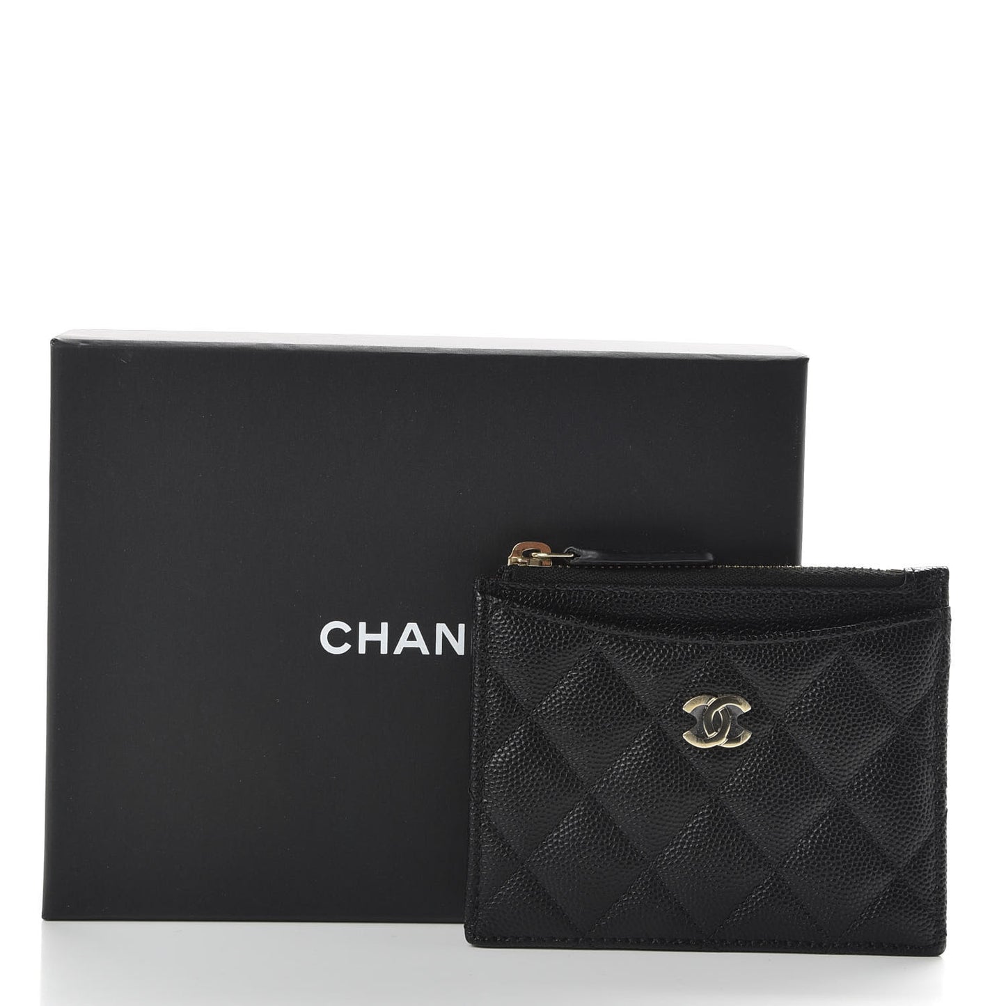 Caviar Quilted CC Zip Card Holder Black