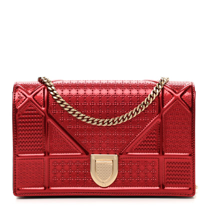 Christian Dior Metallic Patent Micro-Cannage Diorama Wallet on Chain Pouch Red 1 of 10