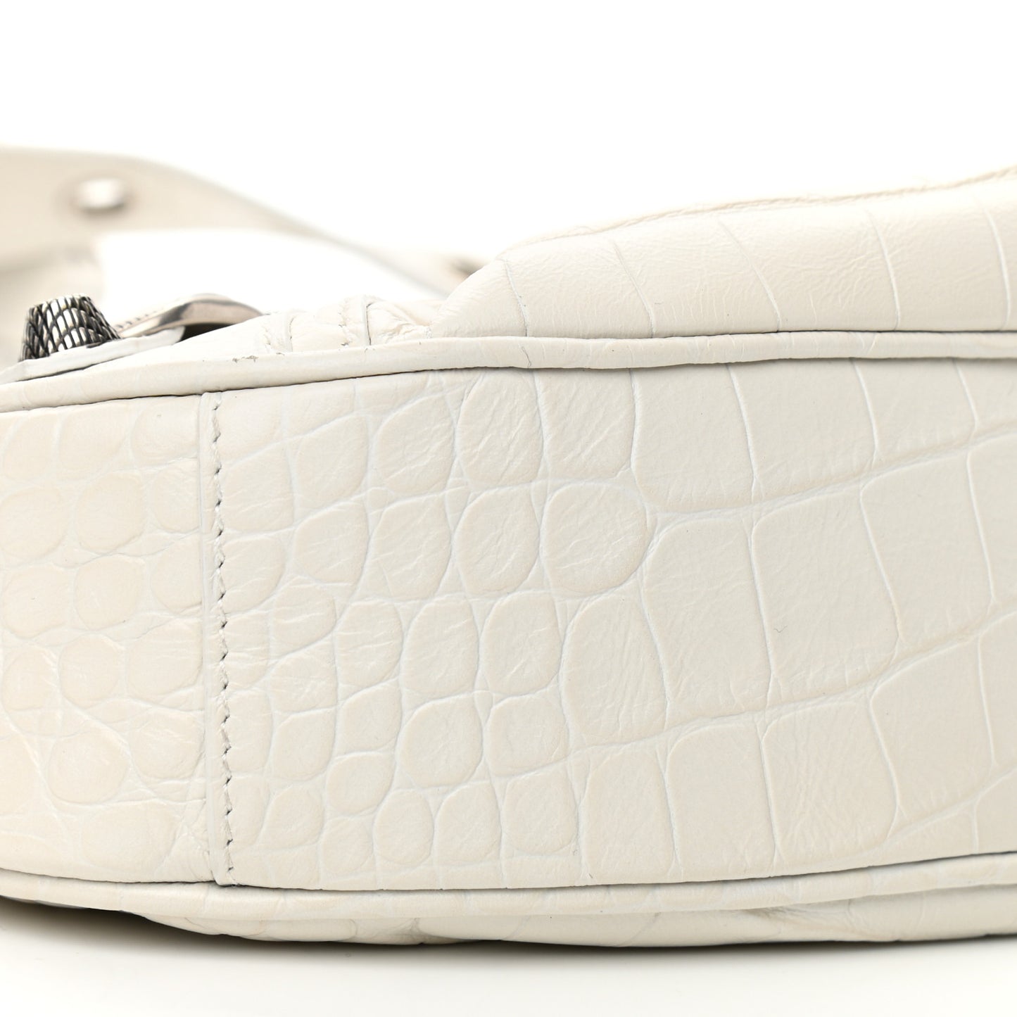 Extra Supple Calfskin Crocodile Embossed Le Cagole Shoulder Bag XS White