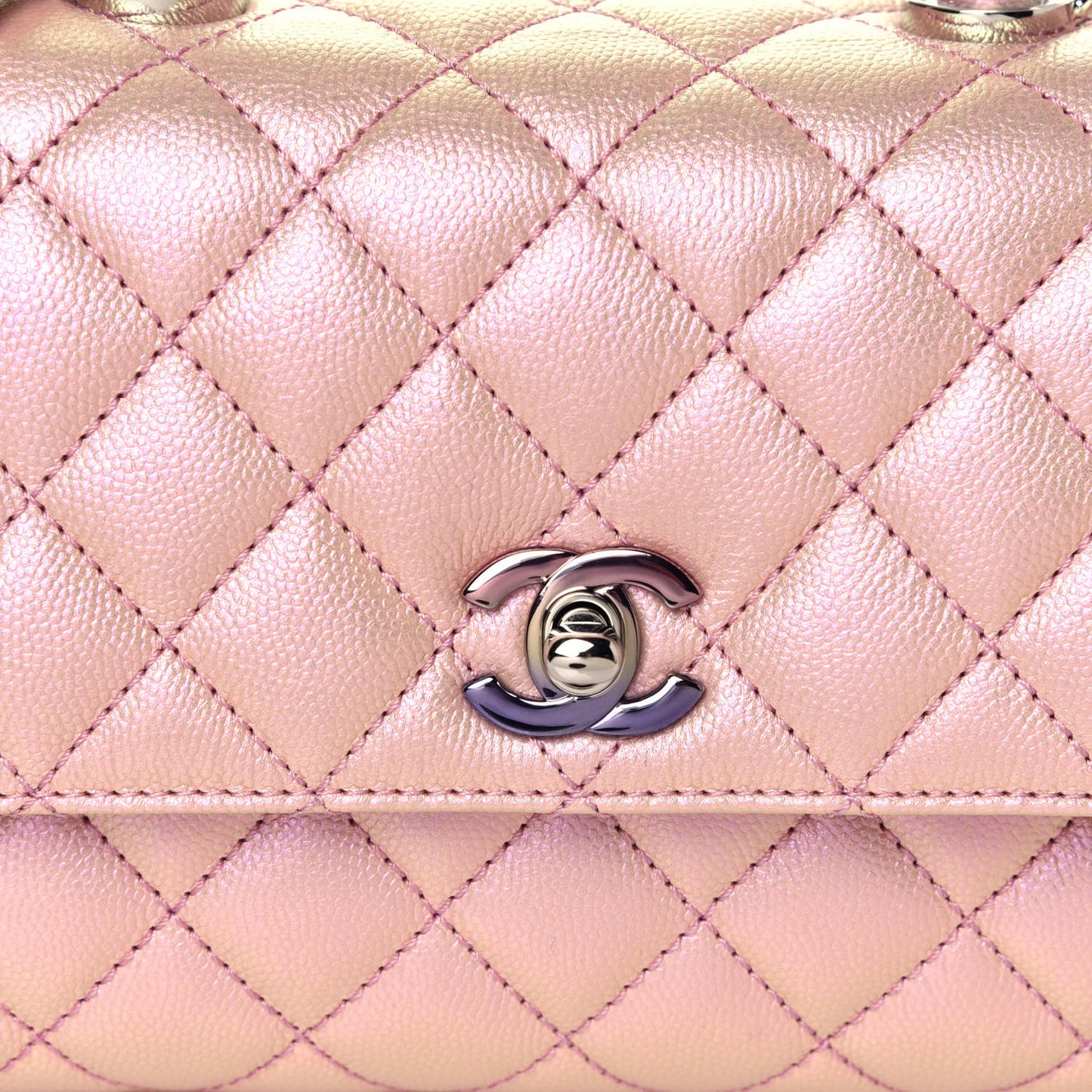 Iridescent Caviar Quilted Mini Coco Handle Flap Pink