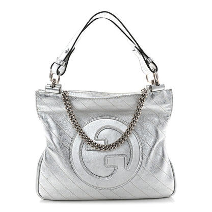 Gucci Sakai Be Green Calfskin Diagonal Stitched Small Blondie Tote Silver 1 of 11