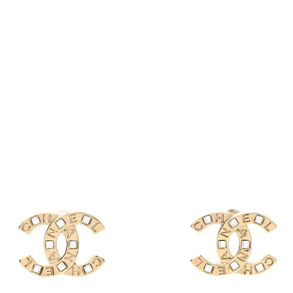 Chanel Crystal Metal CC Paris Button Stud Earrings Gold 1 of 5