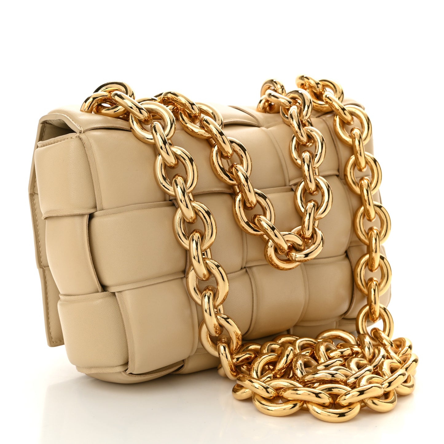 Lambskin Maxi Intreccio Padded Chain Cassette Crossbody Bag Porridge