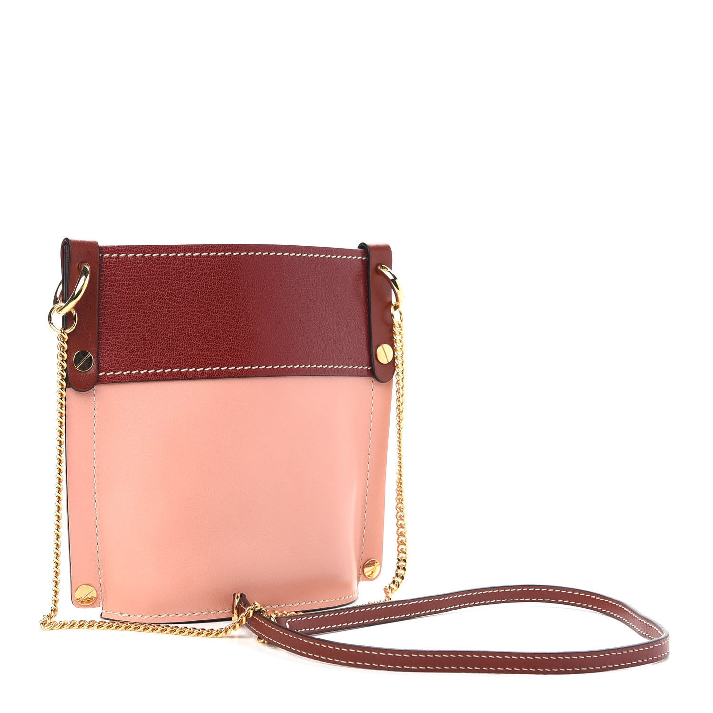 Shiny Calfskin Goatskin Mini Aby Bi-Color Bucket Fallow Pink