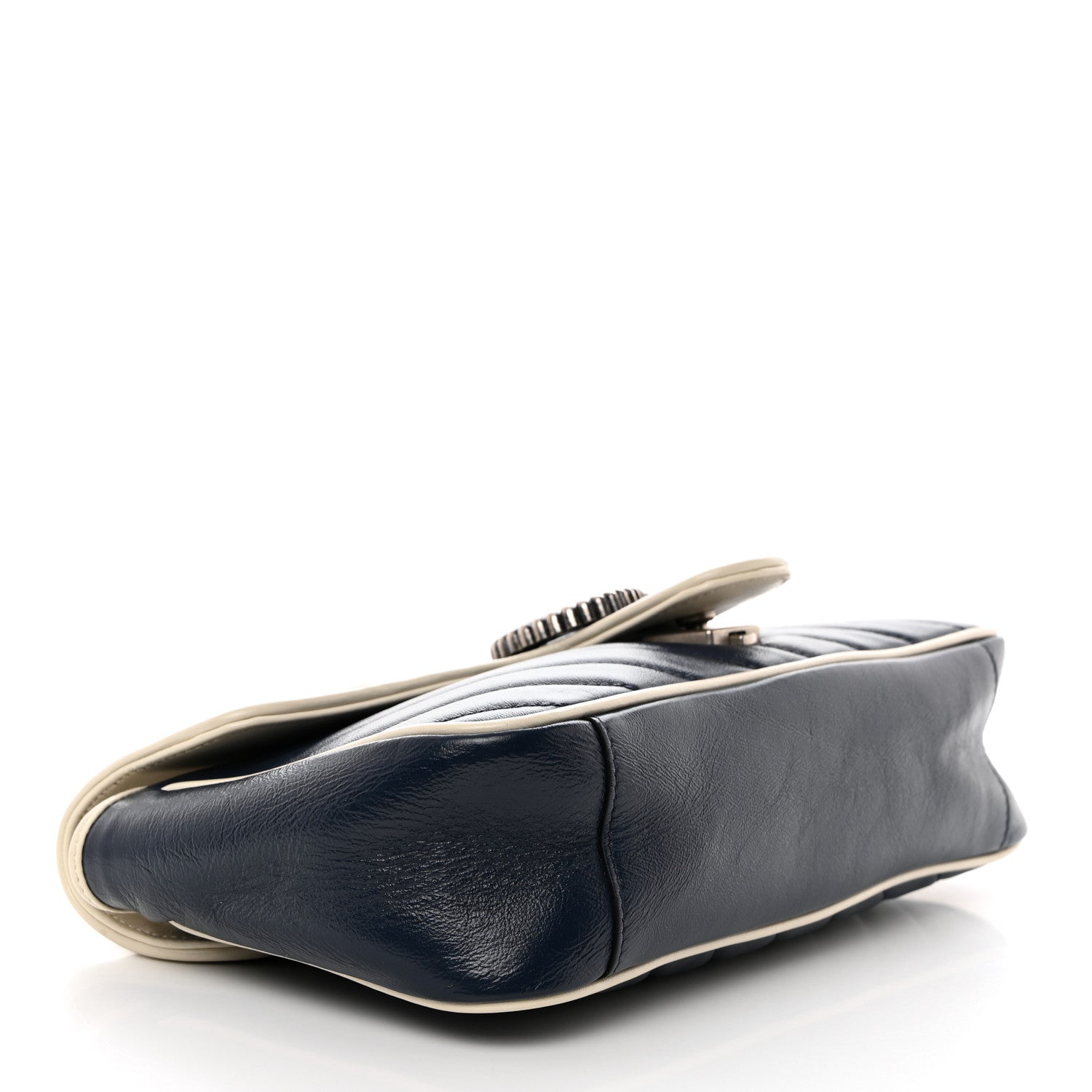Gucci Vintage Effect Calfskin Matelasse Diagonal Small Torchon GG Marmont Shoulder Bag Blue Agata Mystic White 4 of 11