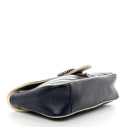 Gucci Vintage Effect Calfskin Matelasse Diagonal Small Torchon GG Marmont Shoulder Bag Blue Agata Mystic White 4 of 11