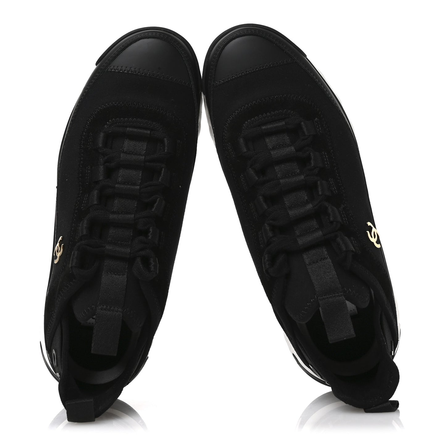 Velvet Calfskin Mixed Fibers CC Sneakers 38 Black