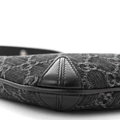 Gucci Jacquard Black Denim GG Monogram Horsebit Slim Small Shoulder Bag Black Grey 8 of 9