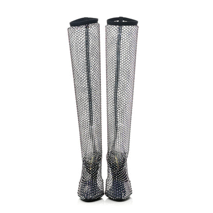 Saint Laurent Mesh Crystal 68 Knee High Boots 37 Black 2 of 7