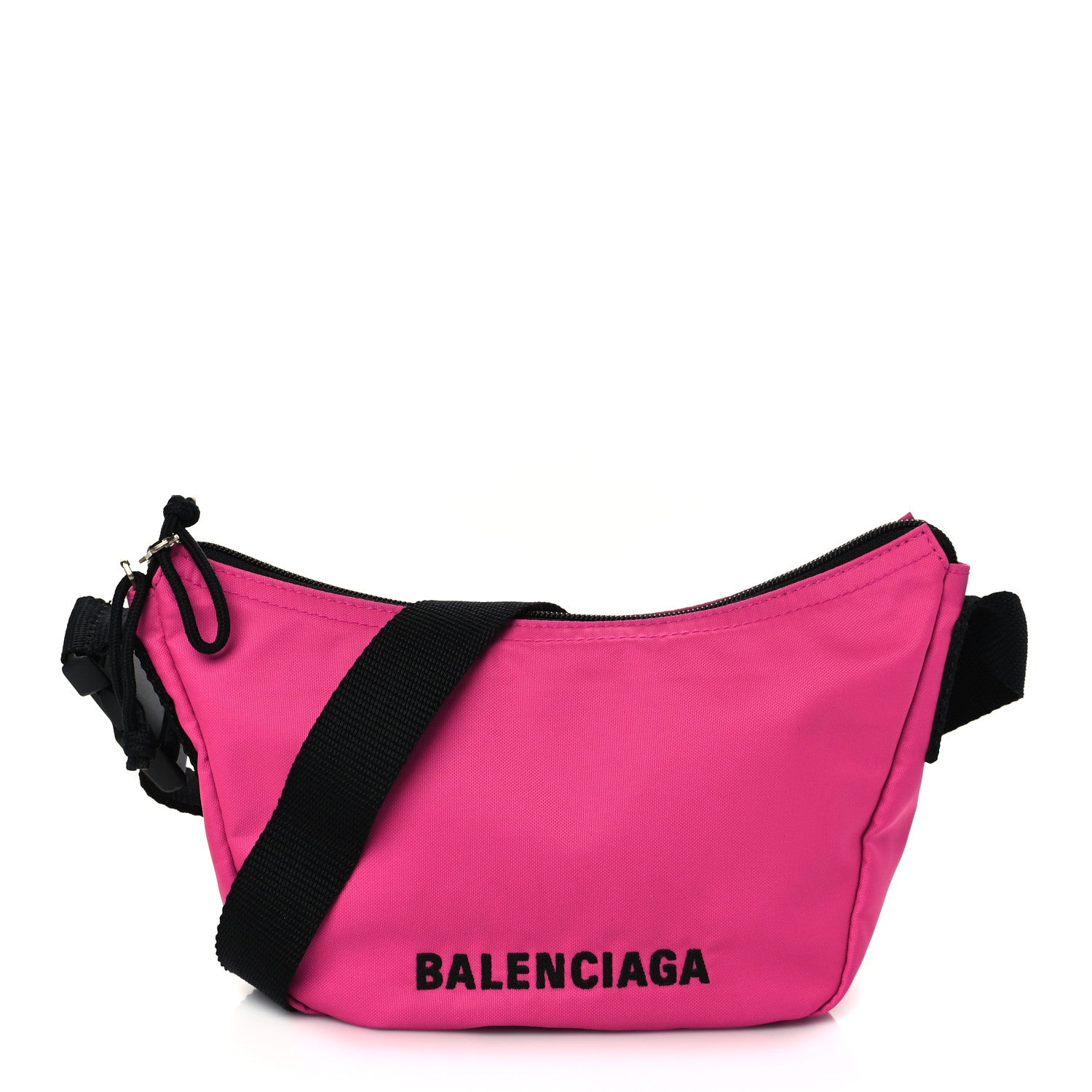 Balenciaga Recycled Sport Nylon Logo Embroidered Wheel Sling Bag Fluo Pink Black 1 of 5