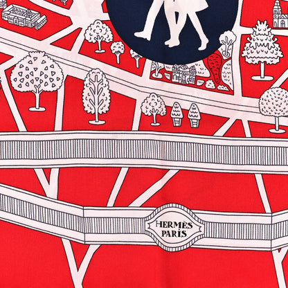 Hermes Silk Les Nouveaux Amoureux de Paris Scarf 90 Rouge Vif Marine Blanc 2 of 4