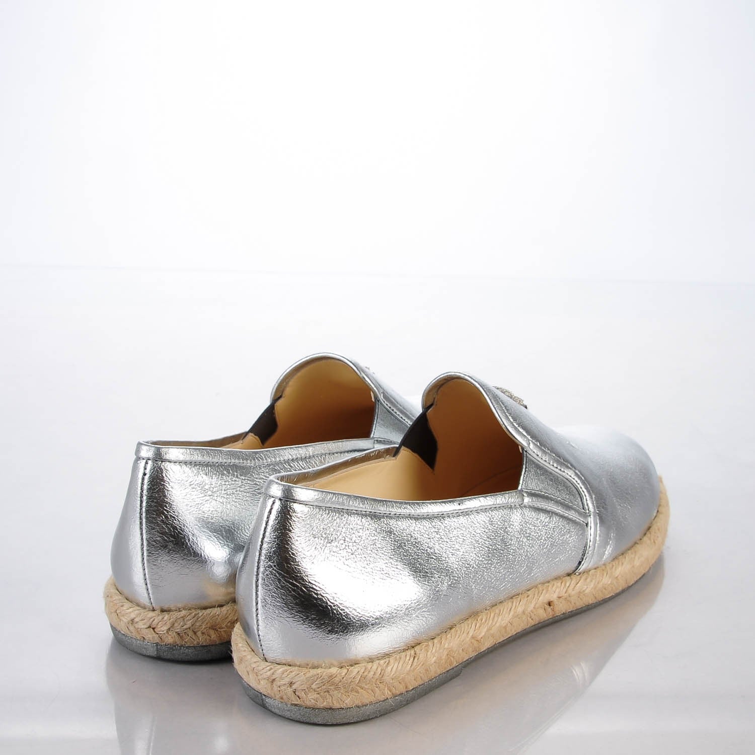 Chanel Metallic Lambskin CC Loafers 39 Silver 137725