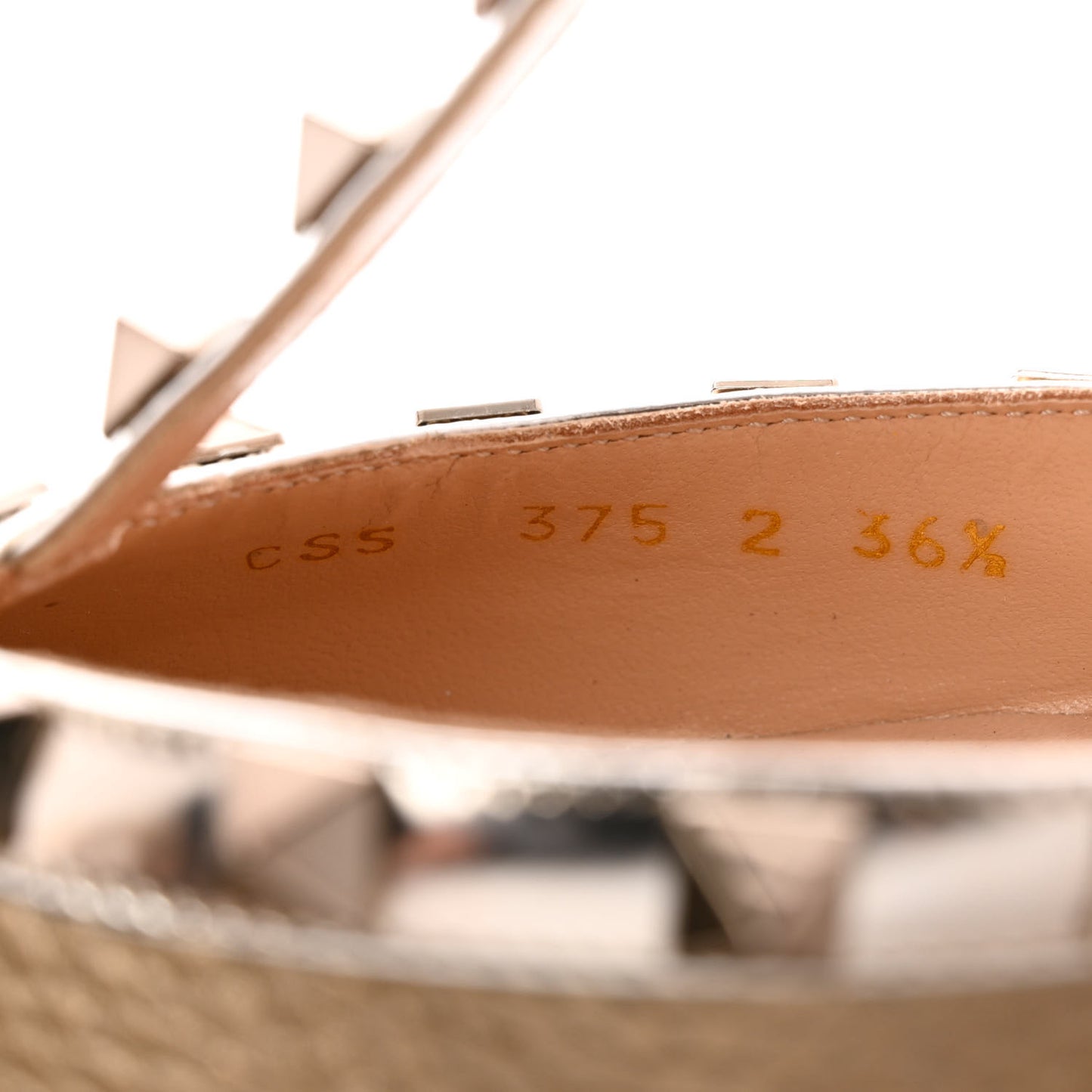 Metallic Pebbled Calfskin Patent Rockstud Ankle Strap 65mm Pumps 36.5 Sasso