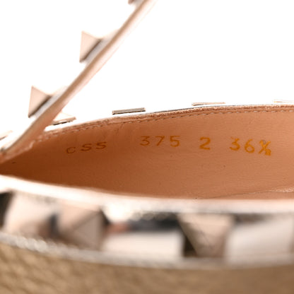 Valentino Garavani Metallic Pebbled Calfskin Patent Rockstud Ankle Strap 65mm Pumps 36.5 Sasso 9 of 13