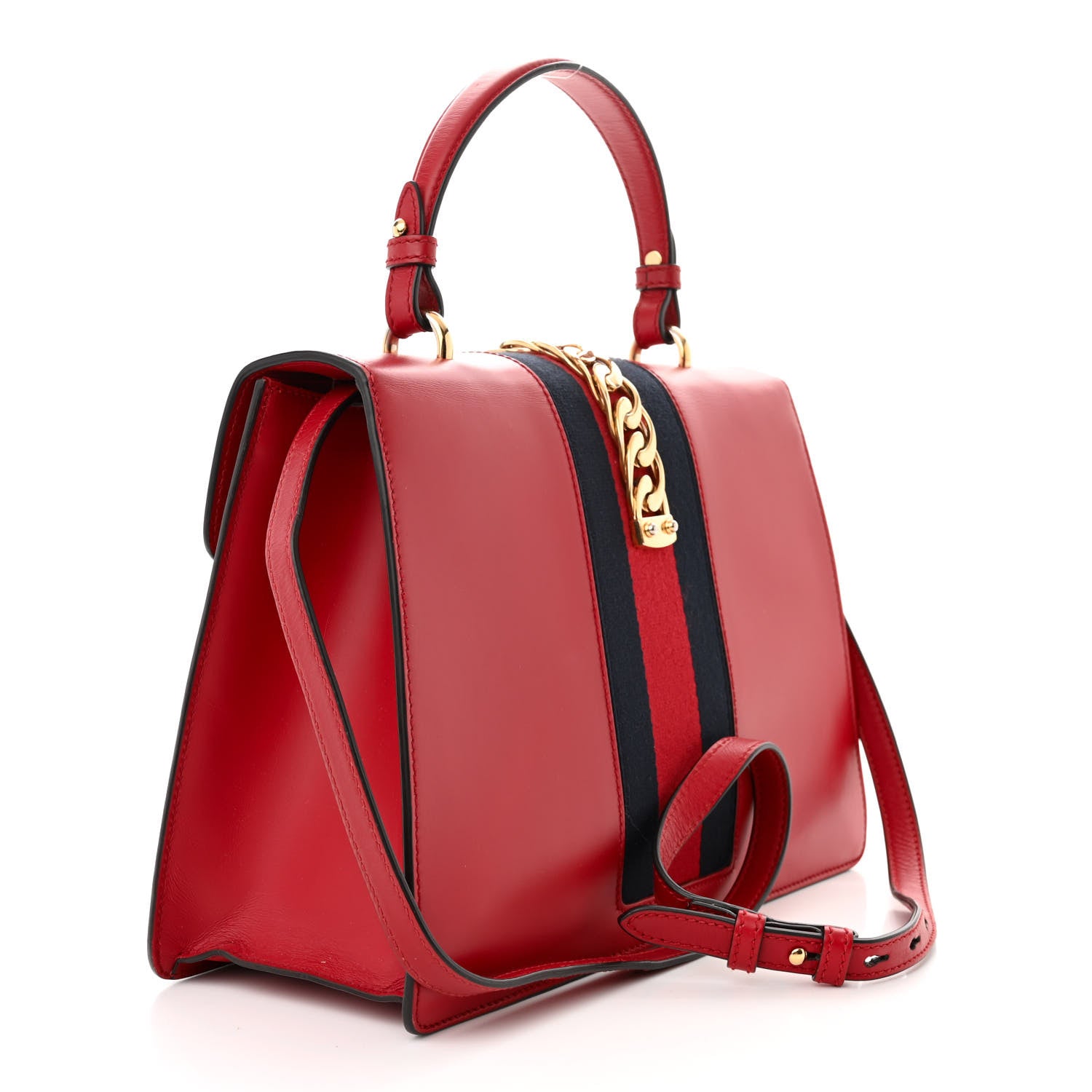 Gucci Calfskin Medium Sylvie Top Handle Bag Hibiscus Red 3 of 11