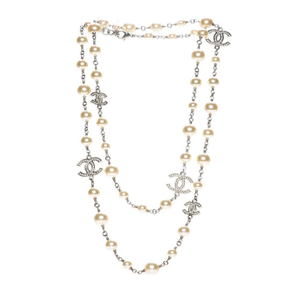 Chanel Crystal Pearl CC Long Necklace Silver 3 of 6