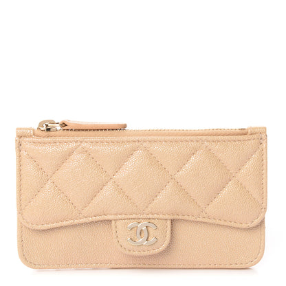 Chanel Iridescent Caviar Quilted Flap Zip Card Holder Beige 1 of 8