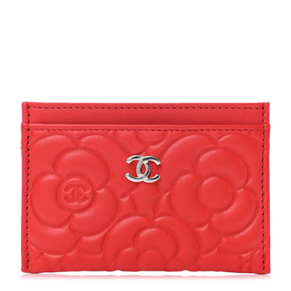 Chanel Lambskin Camellia Embossed Card Holder Red 1 of 4