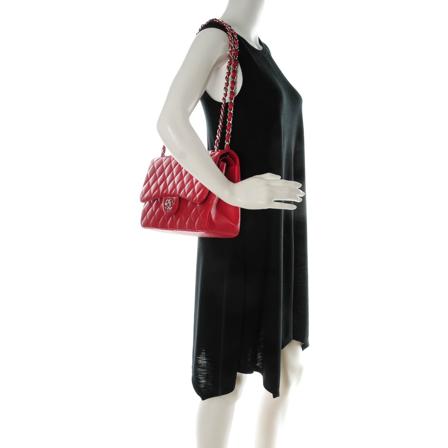 Chanel Caviar Quilted Jumbo Double Flap Red 2 of 8