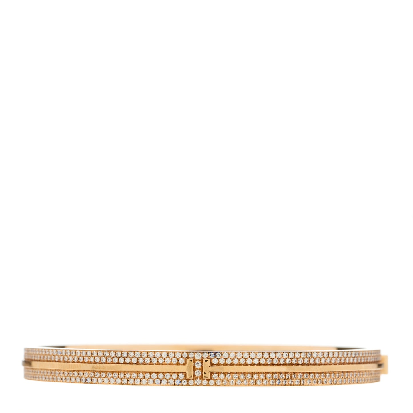 18K Rose Gold Diamond T Hinged Pave Bracelet