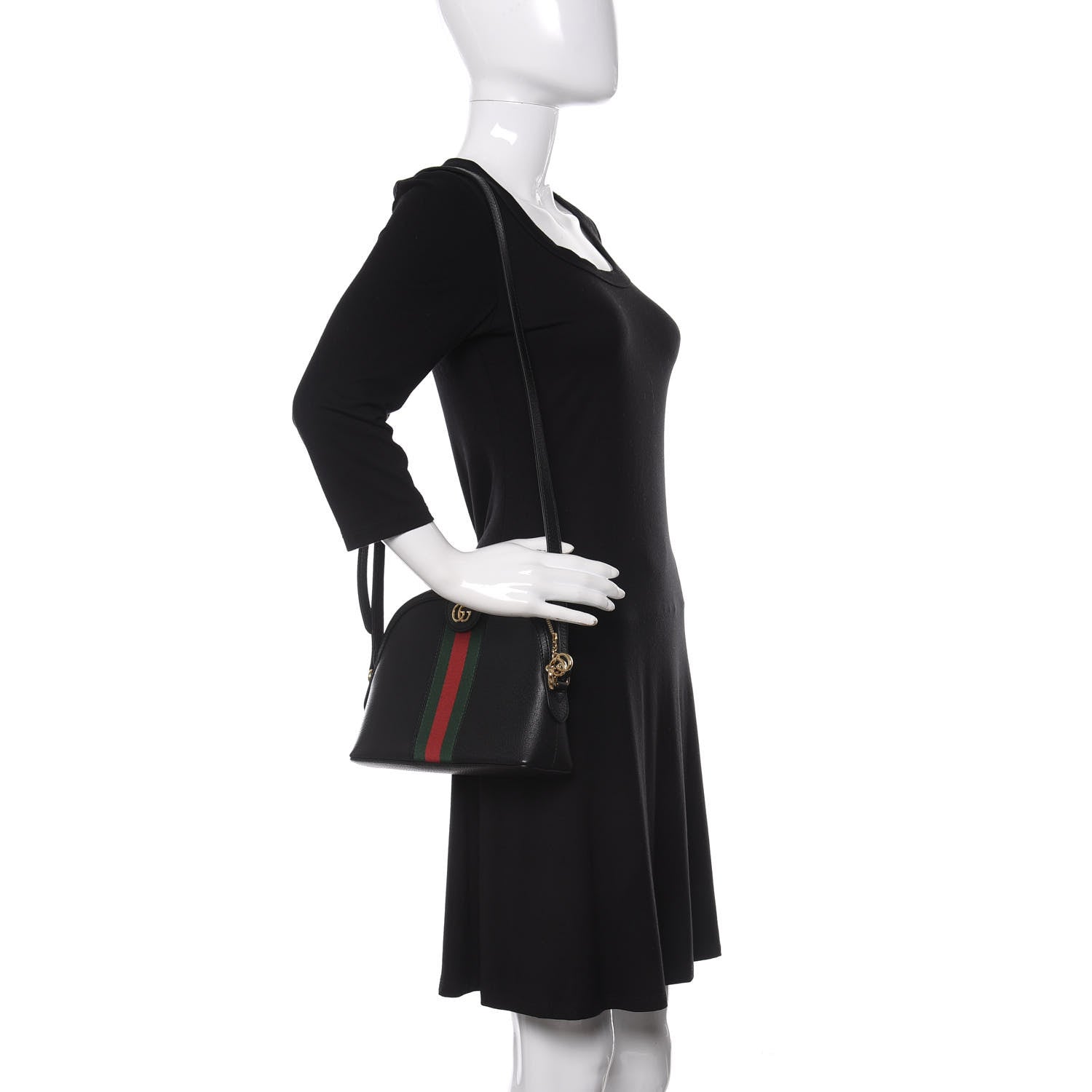 Gucci Calfskin GG Web Small Ophidia Dome Shoulder Bag Black 2 of 10