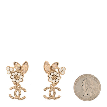 Chanel Pearl Crystal Drop CC Earrings Gold White 2 of 5